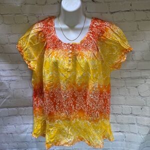 NEW IZOD Tropical Button Front Top | Women’s Size 2X | Yellow & Orange Stretch